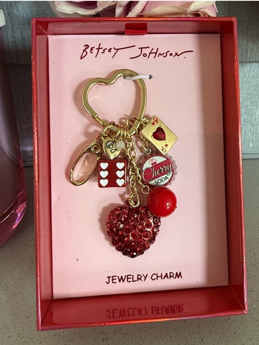 BETSEY Johnson CALL ME GUEST CHECK, jewelry charm bag charm keychain NWT & BOX